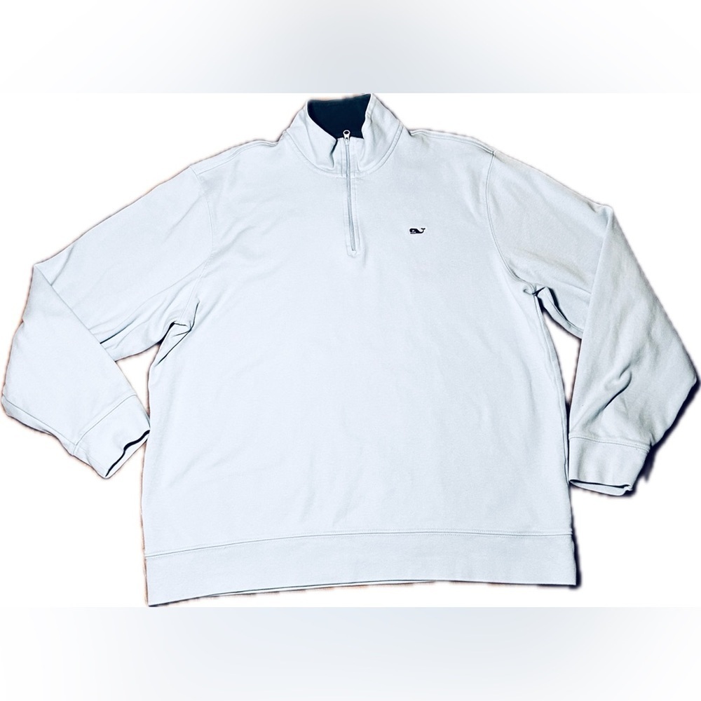 Vineyard Vines Men's Sky Blue Cotton Quarter Zip Pullover Preppy Sweater L